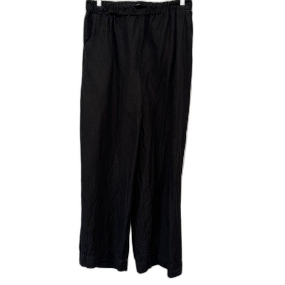 Madewell Wide-Leg Pants Linen Blend Chinos High Rise Pull On Black Women Small - Picture 1 of 7